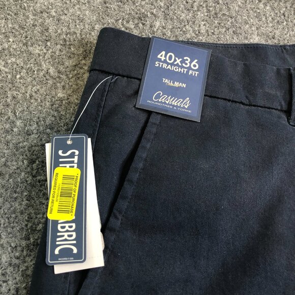 Roundtree Yorke Chino Pants Mens 40x36 Navy Blue Straight Fit Stretch Tallman - Picture 2 of 14